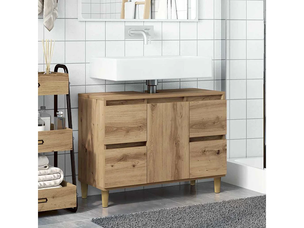 Armoire d'évier chêne artisanal 80x33x60 cm bois d'ingénierie