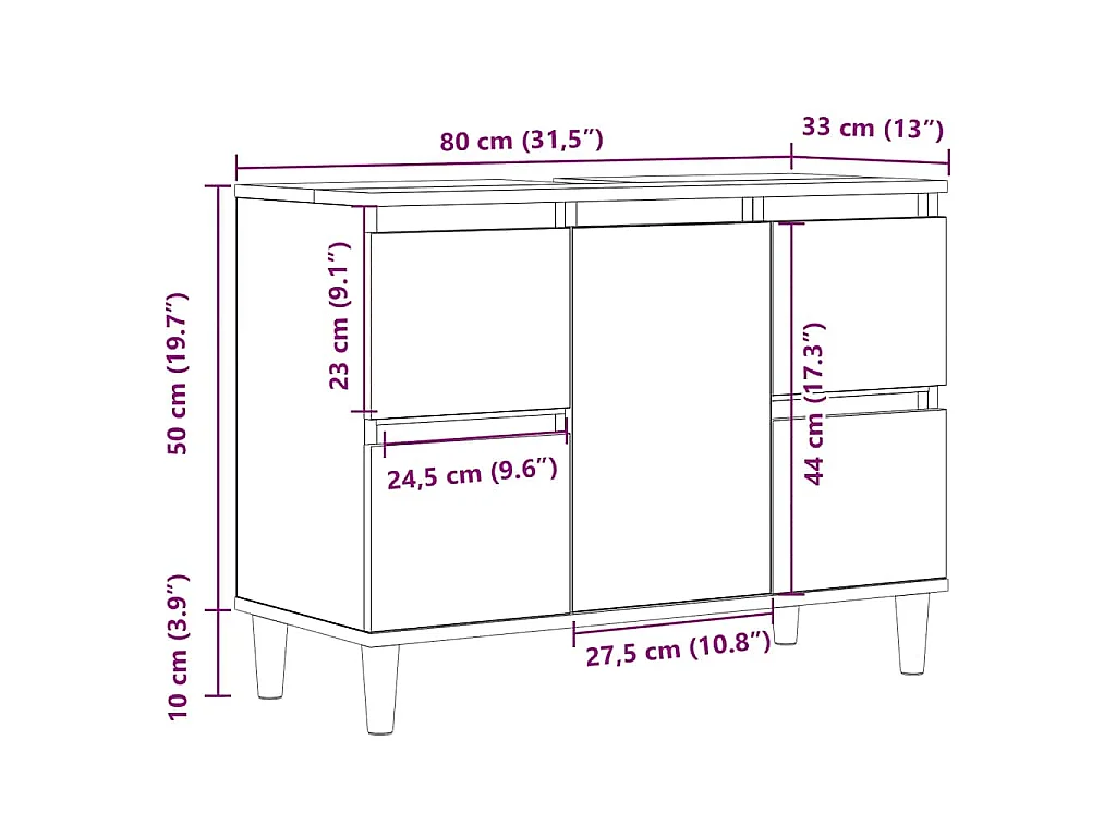 Mueble de lavabo de madera contrachapada roble artisan, 80 × 33 × 60 cm