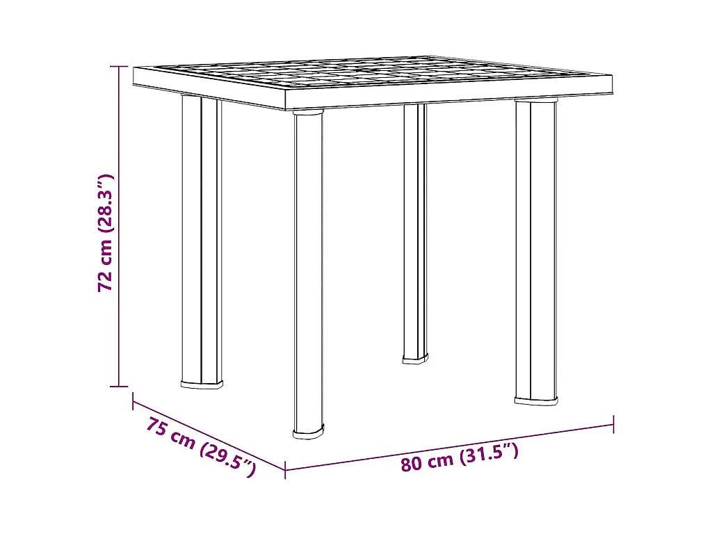 Table verte 80 x 75 x 72 cm en plastique