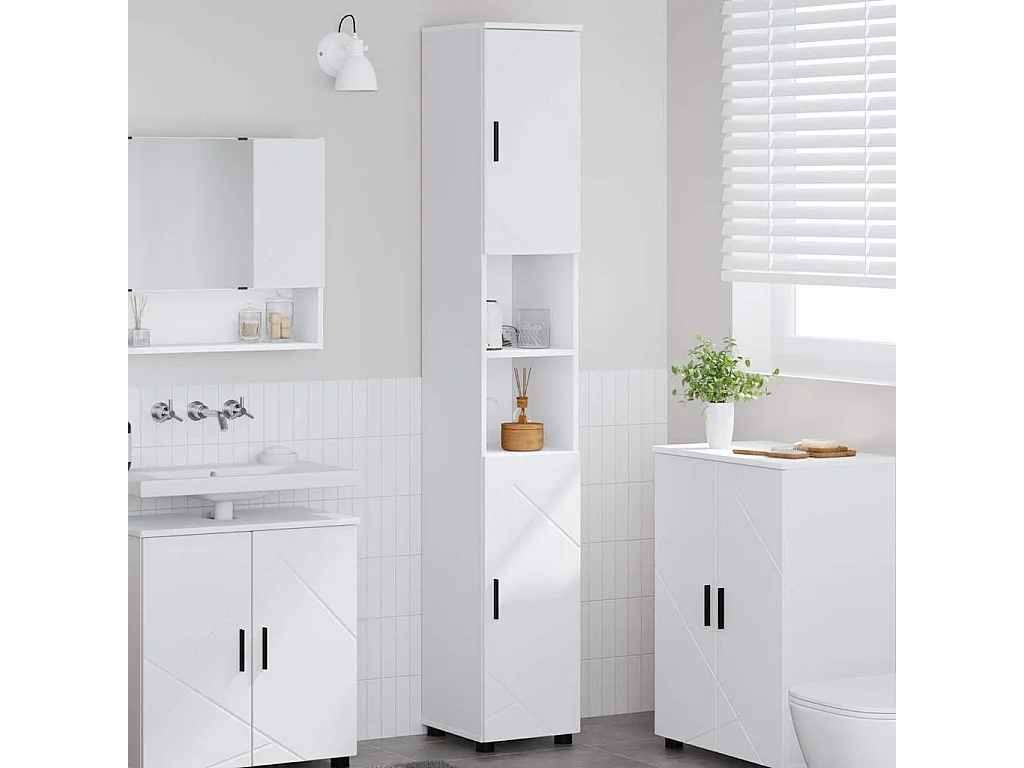 Cabinet de salle de bain avec stockage Blanc 30 x 35 x 192 cm