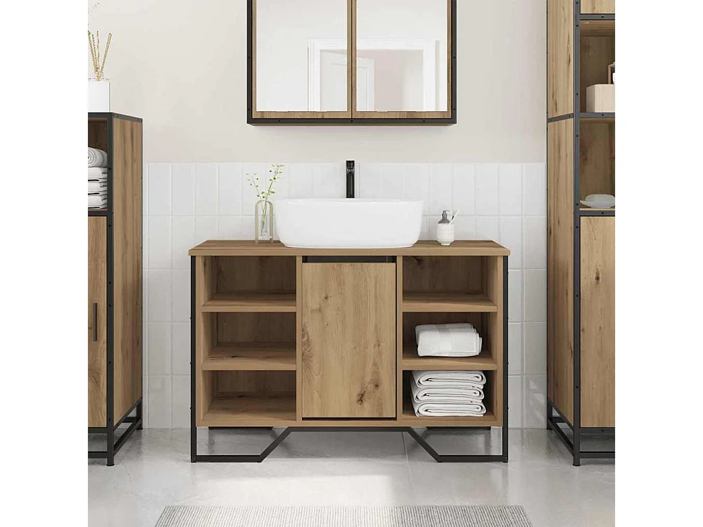 Meuble de Lavabo de Salle de Bain avec étagère Chêne artisanal