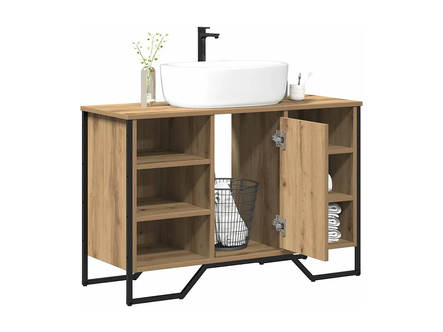 Meuble de Lavabo de Salle de Bain avec étagère Chêne artisanal