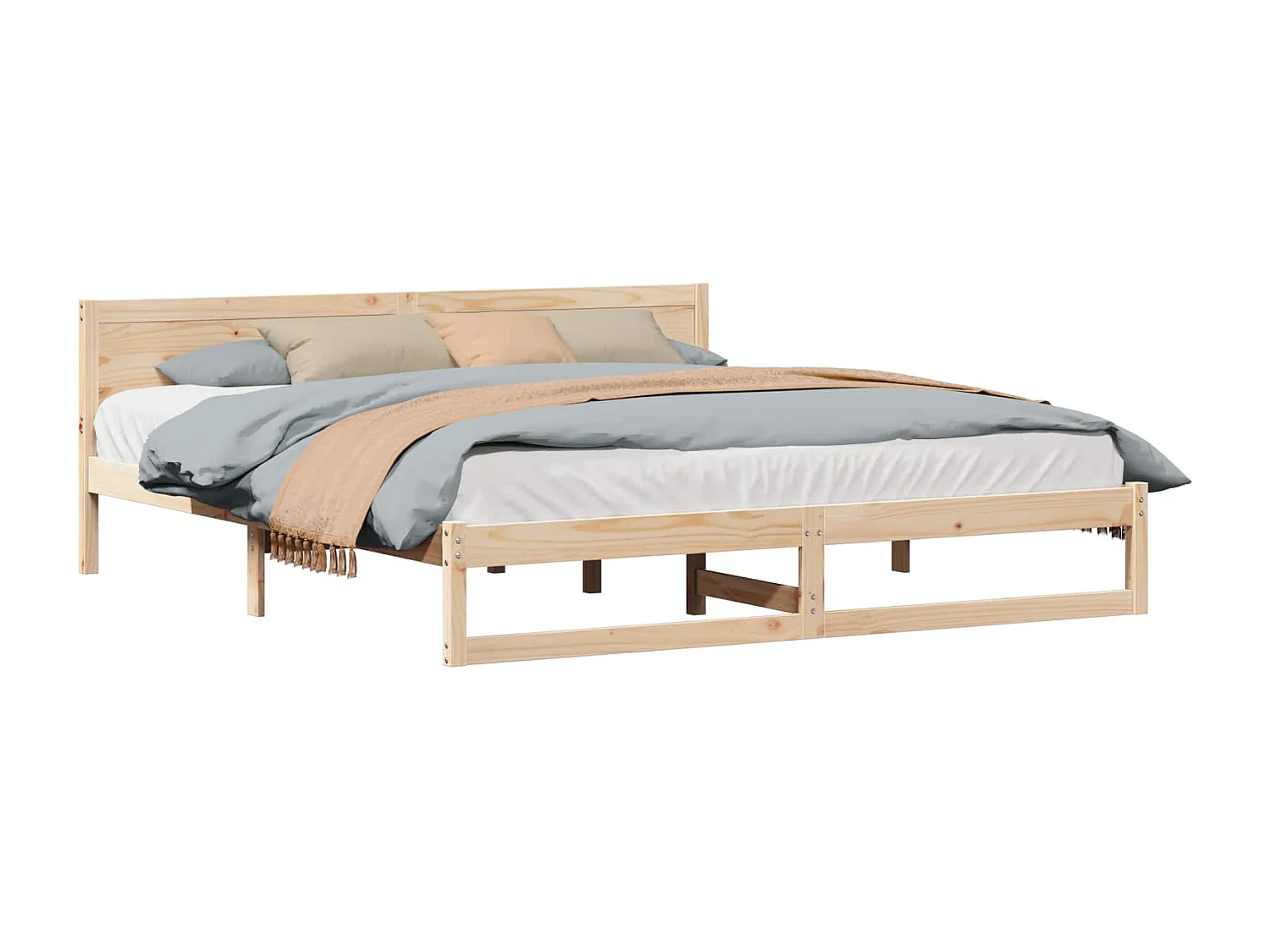Cadre de lit avec tête de lit Naturel 200 x 200 cm Pin massif