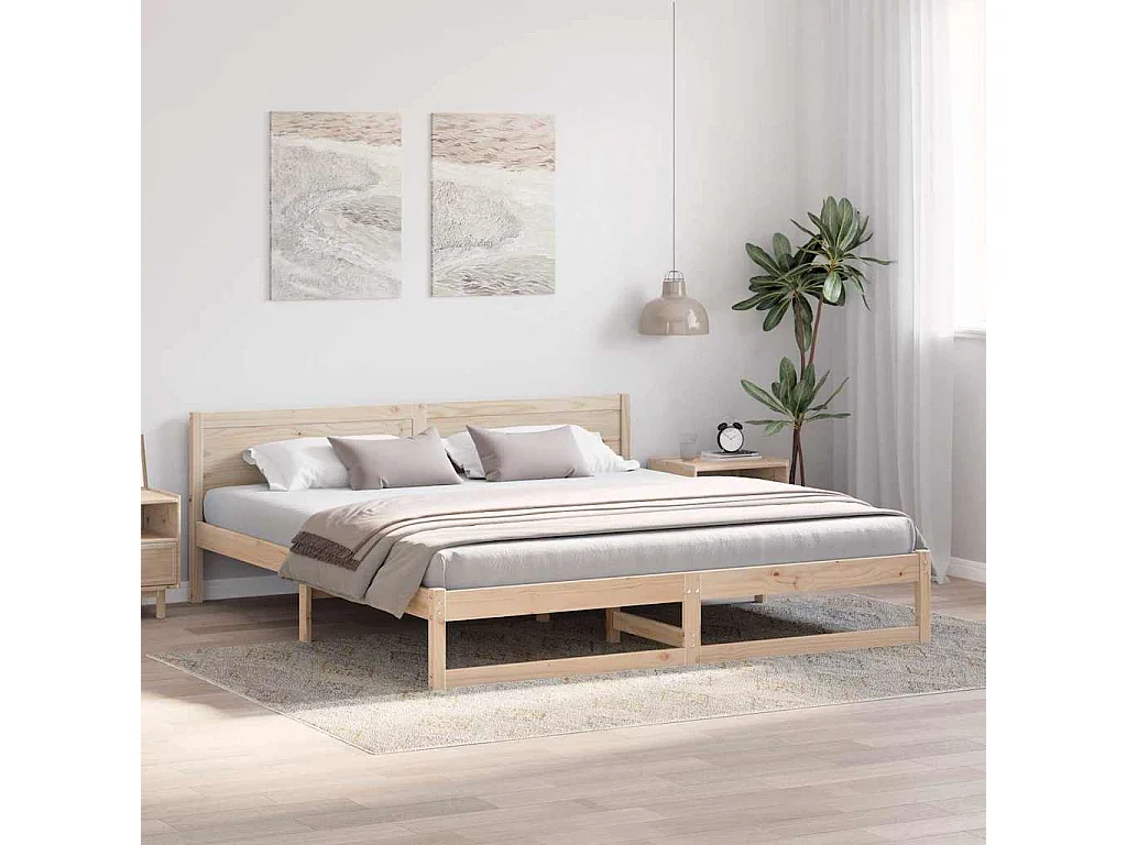 Cadre de lit avec tête de lit Naturel 200 x 200 cm pin massif