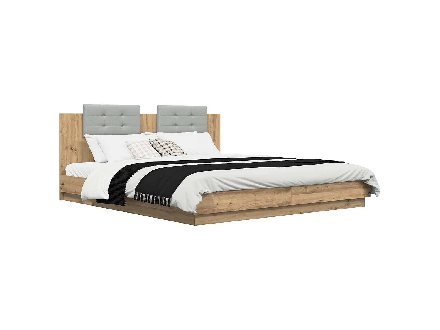 Estructura de cama con cabecero de roble artisan, 200 × 200 cm