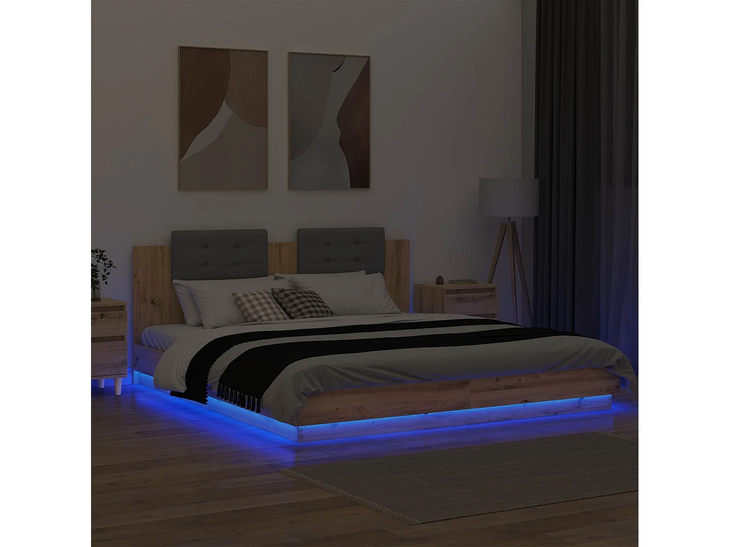 Estructura de cama con cabecero Roble artisan para dormitorio, 200 × 200 cm