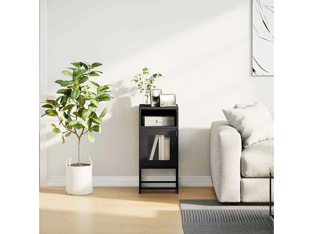 Mesita de noche de acero laminado en frío negra, 36 × 39 × 78 cm