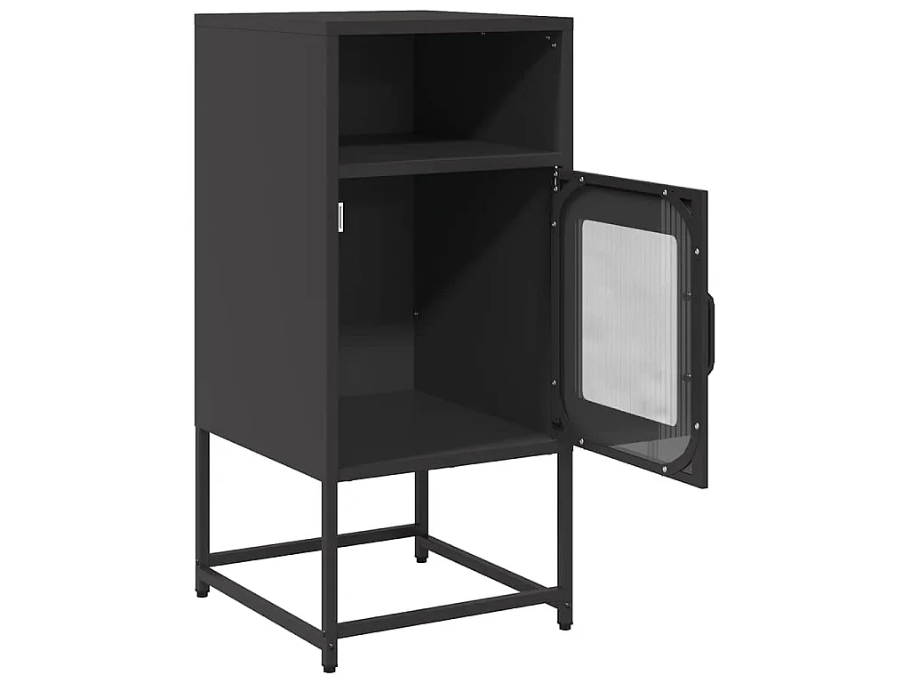 Mesita de noche de acero laminado en frío negra, 36 × 39 × 78 cm
