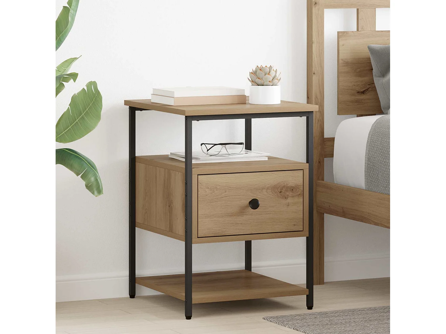 Cabinet de chevet avec tiroir Chêne artisanal 40 x 42 x 56 cm