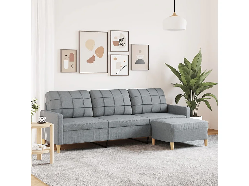 Canapé à 3 places avec repose-pieds Gris clair 210 cm Tissu