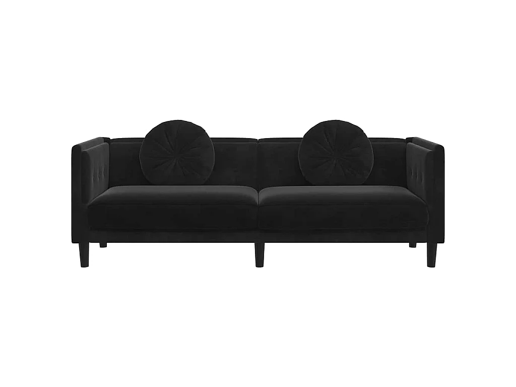 Sofá con cojines de 3 plazas de terciopelo negro