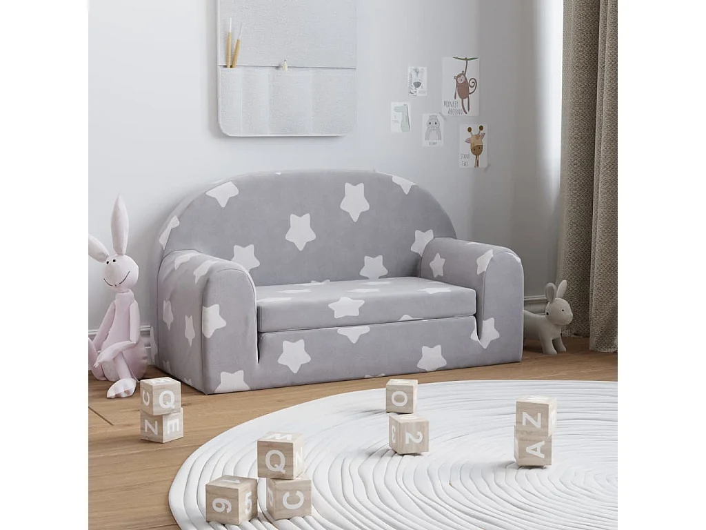 Canapé-lit enfant 2 places gris clair étoiles  douce