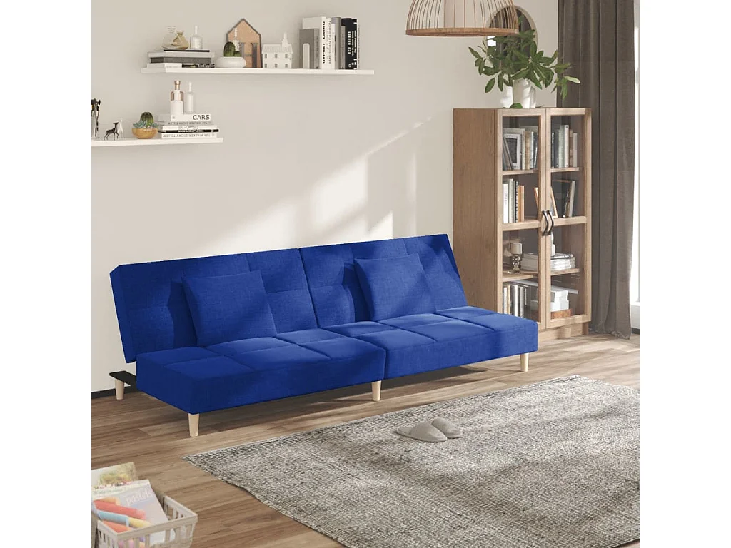 Sofá cama de 2 plazas con dos almohadas tela azul
