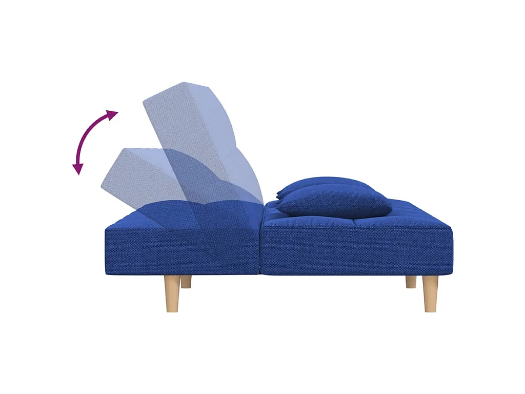 Canapé-lit 2 places avec deux oreillers bleu en tissu