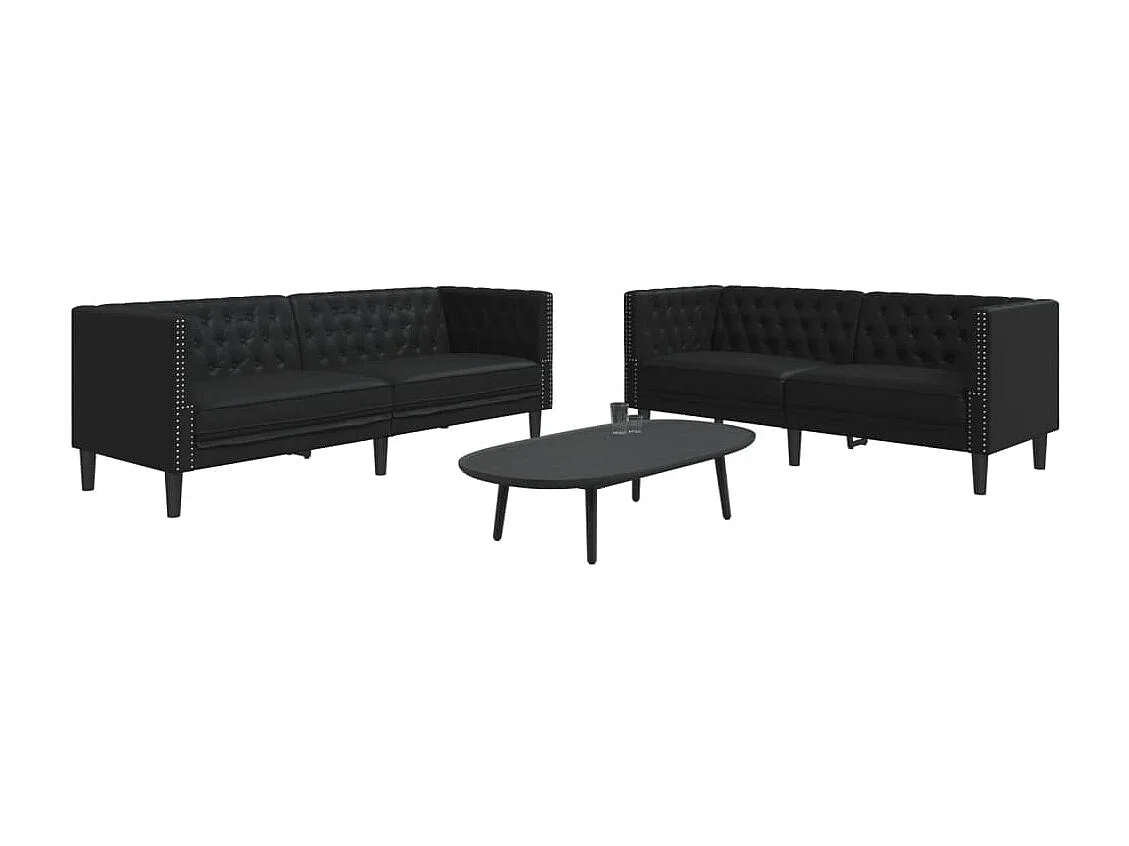 Juego de sofás Chesterfield 2 piezas cuero sintético negro