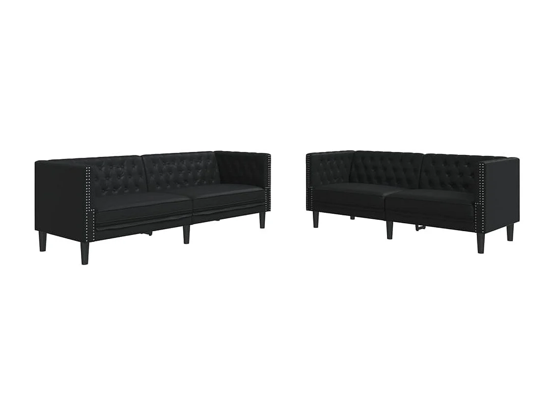 Juego de sofás Chesterfield 2 piezas cuero sintético negro