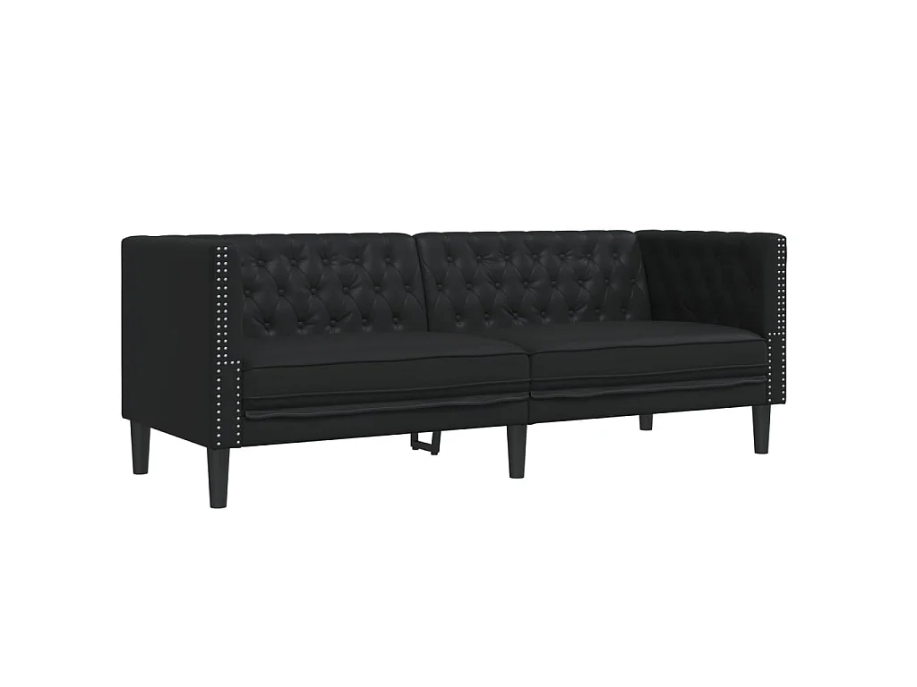 Conjunto de sofás Chesterfield de polipiel negro, 2 piezas