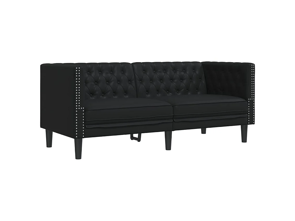 Conjunto de sofás Chesterfield de polipiel negro, 2 piezas