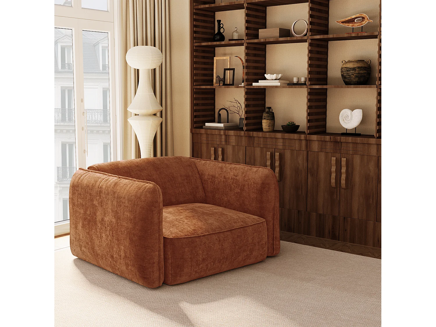 Fauteuil LOMI en Velours gaufré Terracotta