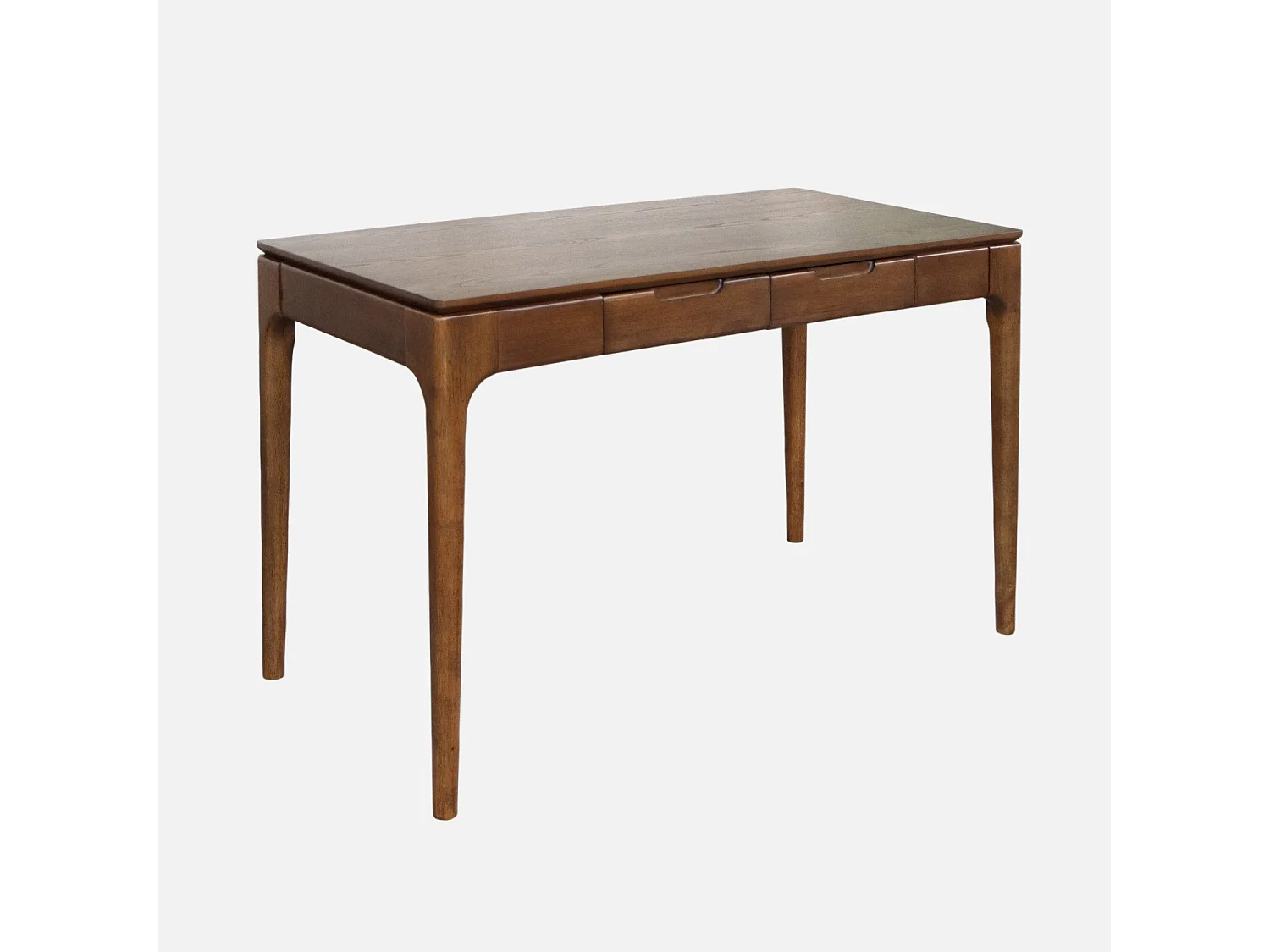 Bureau bois d'hévéa placage frêne 2 tiroirs noyer - L 120 x l 60 x H 76 cm - Alienor