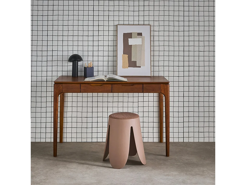 Bureau bois d'hévéa placage frêne 2 tiroirs noyer - L 120 x l 60 x H 76 cm - Alienor