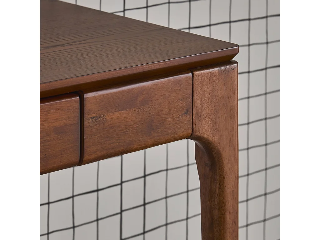 Bureau bois d'hévéa placage frêne 2 tiroirs noyer - L 120 x l 60 x H 76 cm - Alienor