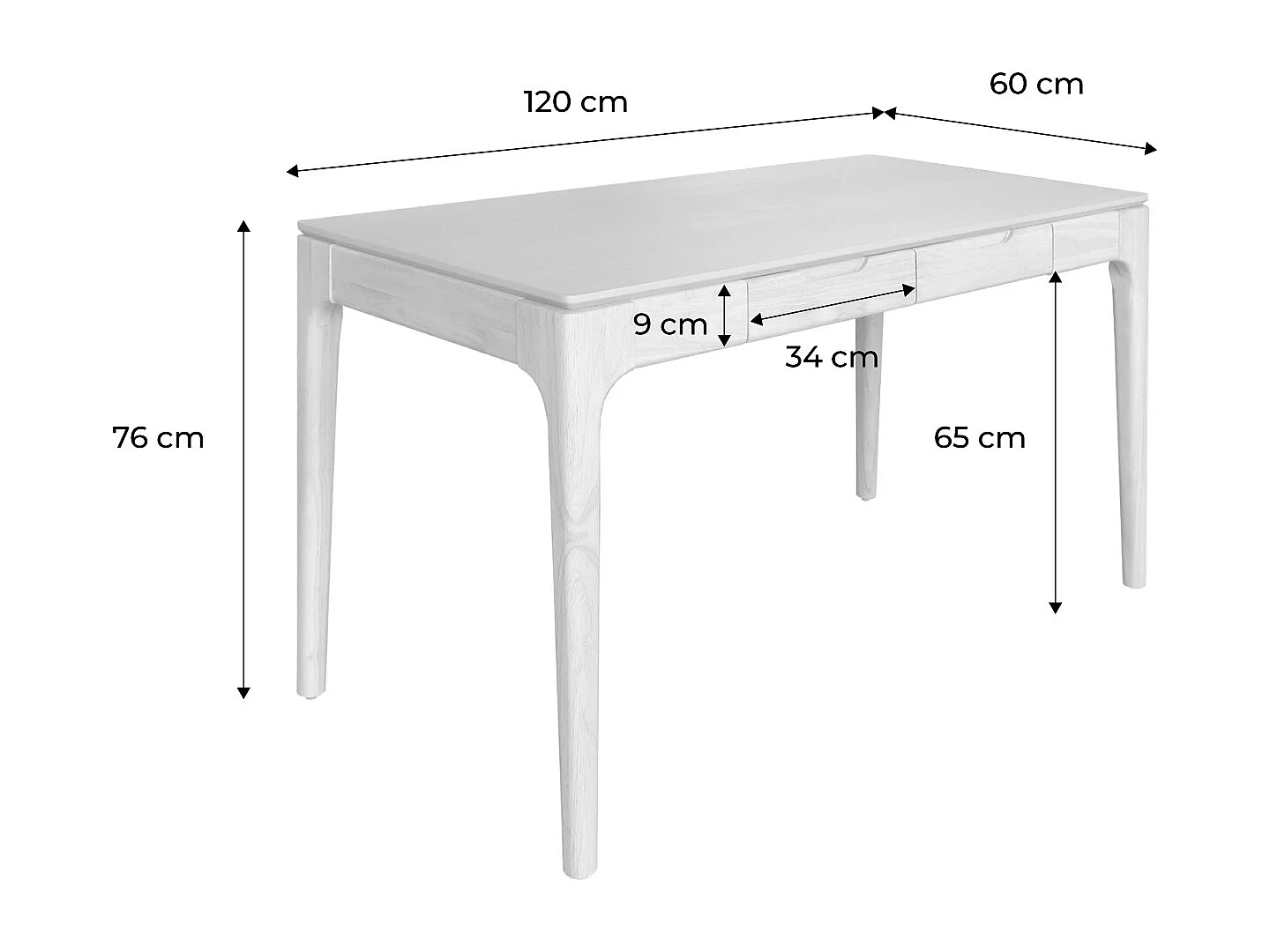Bureau bois d'hévéa placage frêne 2 tiroirs noyer - L 120 x l 60 x H 76 cm - Alienor