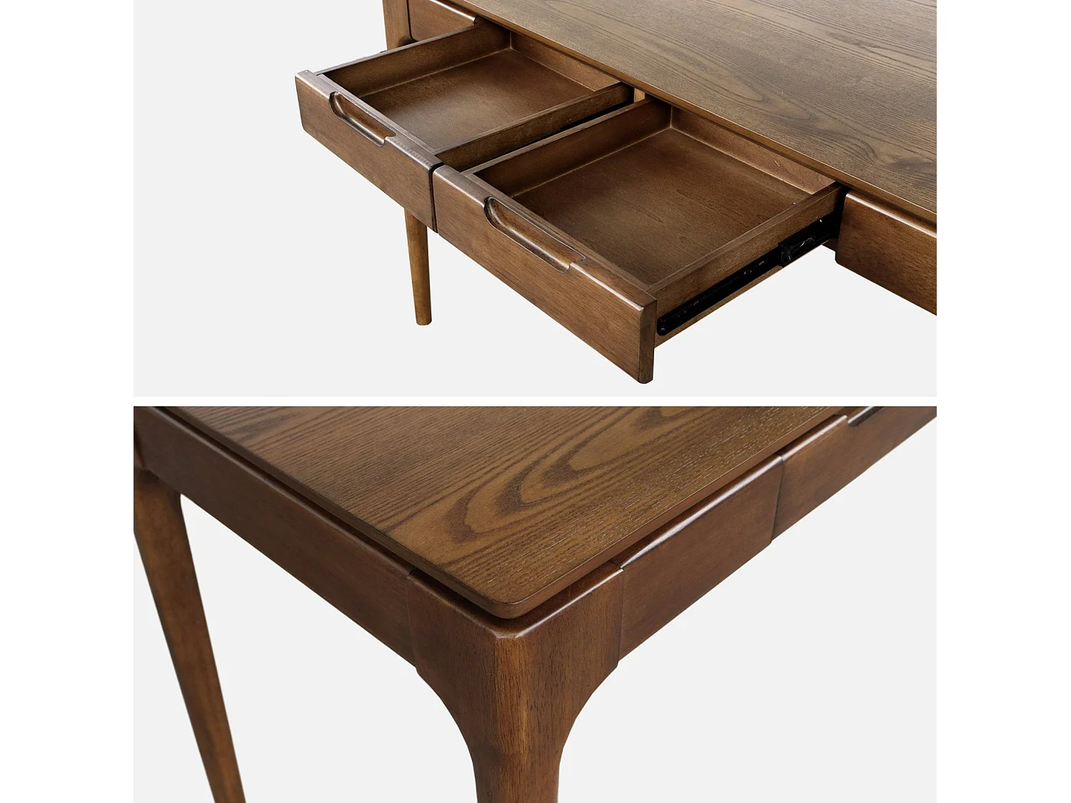 Bureau bois d'hévéa placage frêne 2 tiroirs noyer - L 120 x l 60 x H 76 cm - Alienor