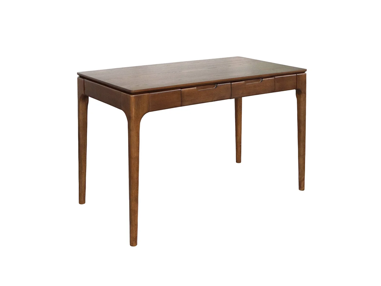 Bureau bois d'hévéa placage frêne 2 tiroirs noyer - L 120 x l 60 x H 76 cm - Alienor