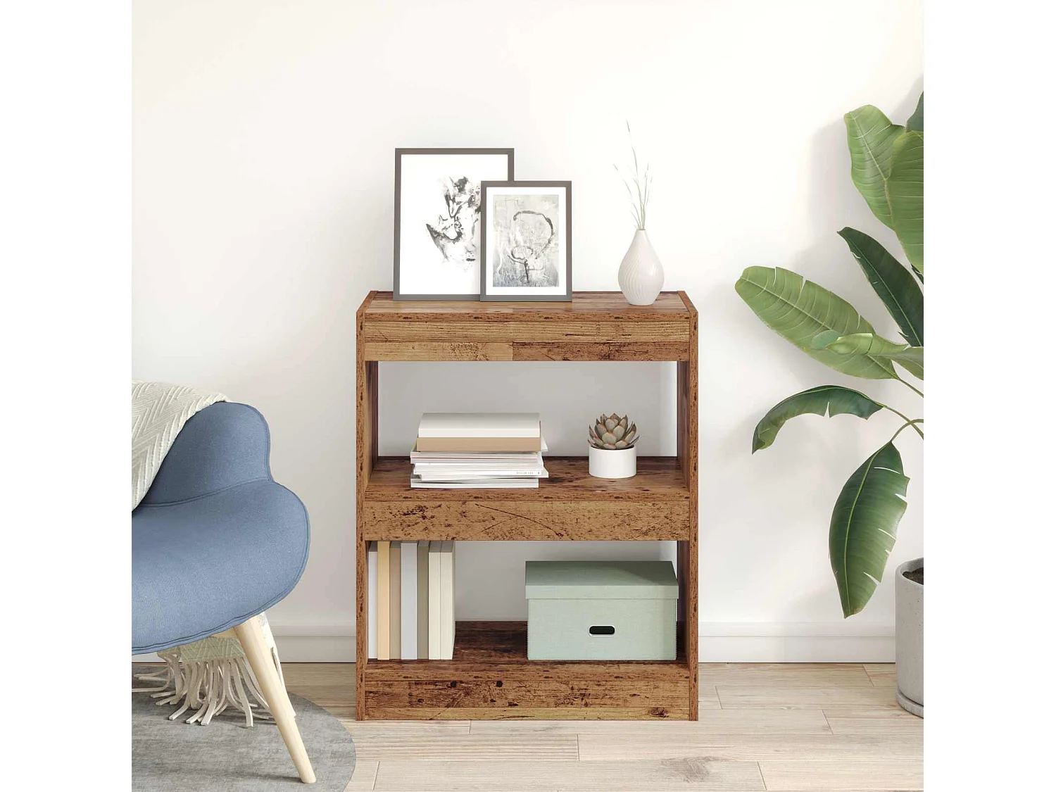 Librería de 2 niveles de tablero de madera, 60 × 30 × 72 cm