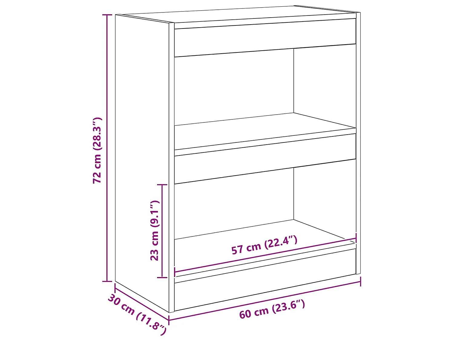 Librería de 2 niveles de madera de ingeniería para salón, 60 × 30 × 72 cm