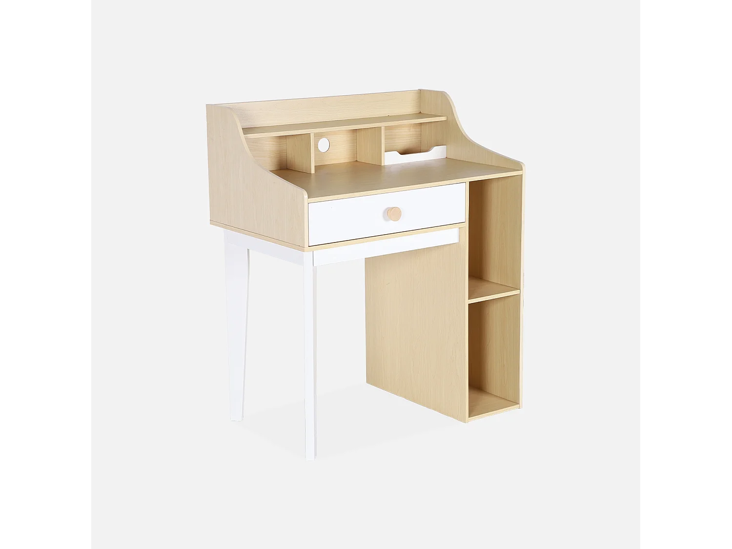 Escritorio infantil con cajón y estantes blanco y natural