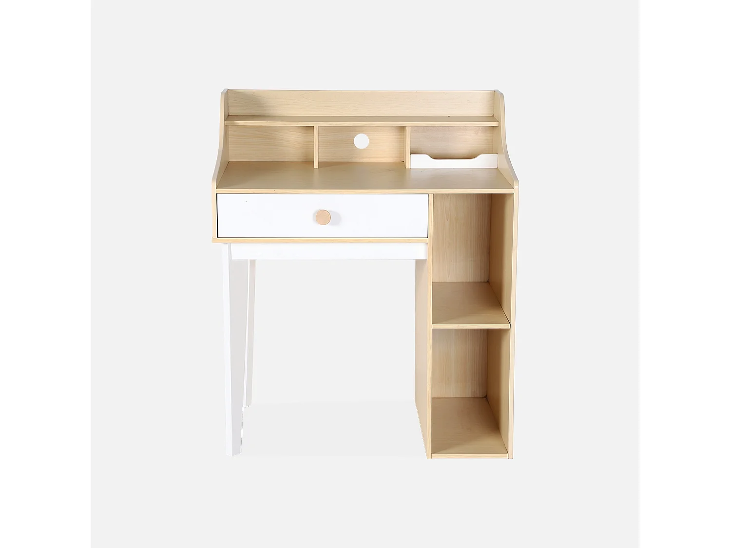Escritorio infantil con cajón y estantes blanco y natural