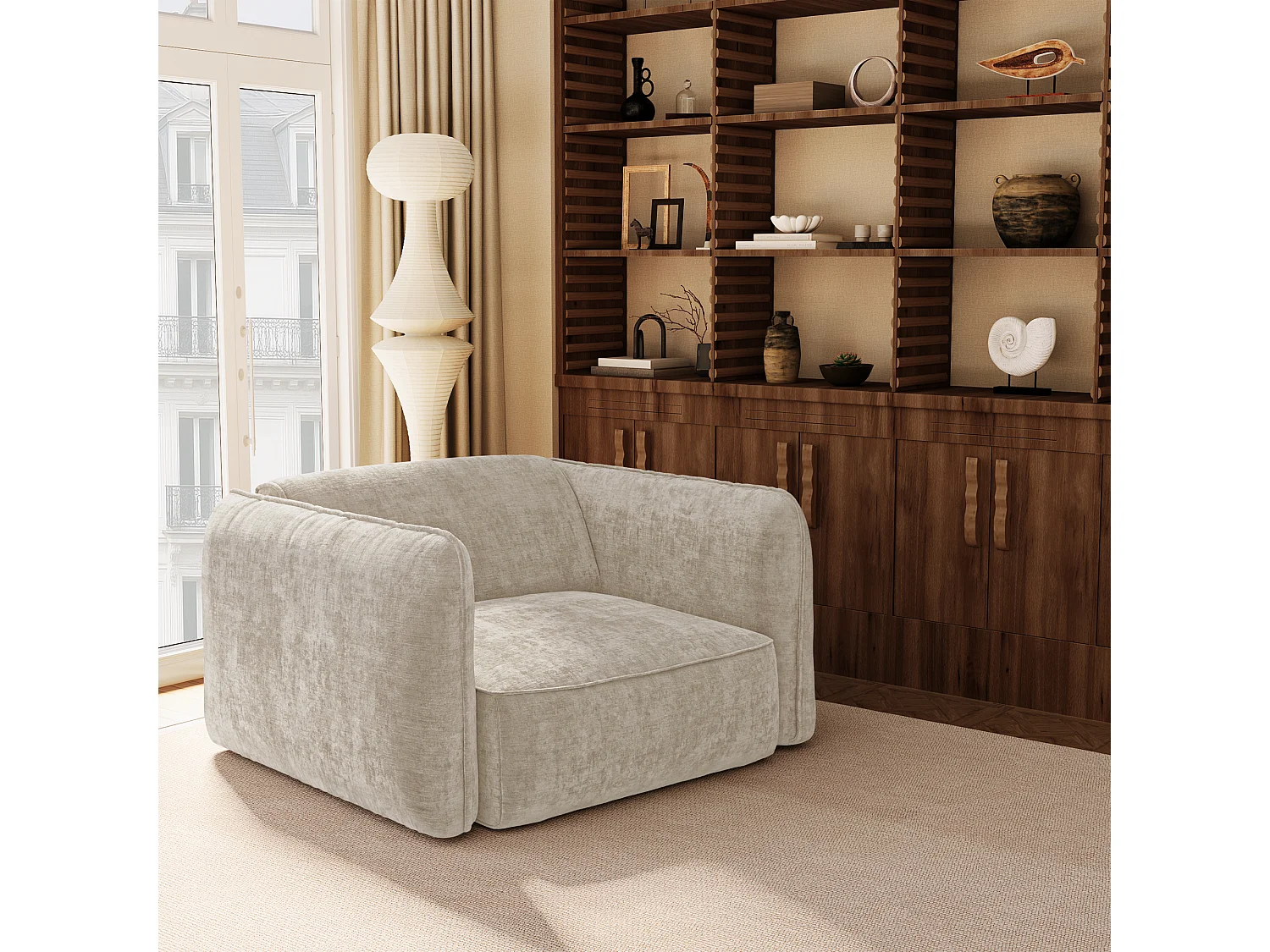 Fauteuil LOMI en Velours gaufré Taupe