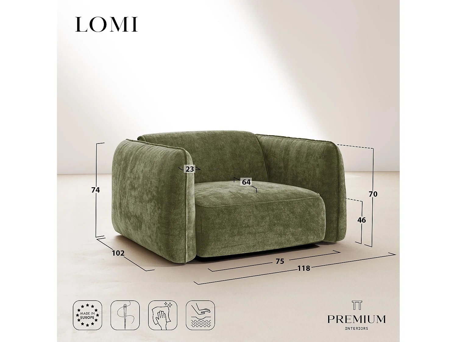 Fauteuil LOMI en Velours gaufré Vert vintage