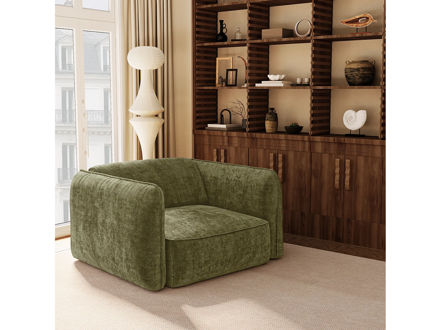 Fauteuil LOMI en Velours gaufré Vert vintage