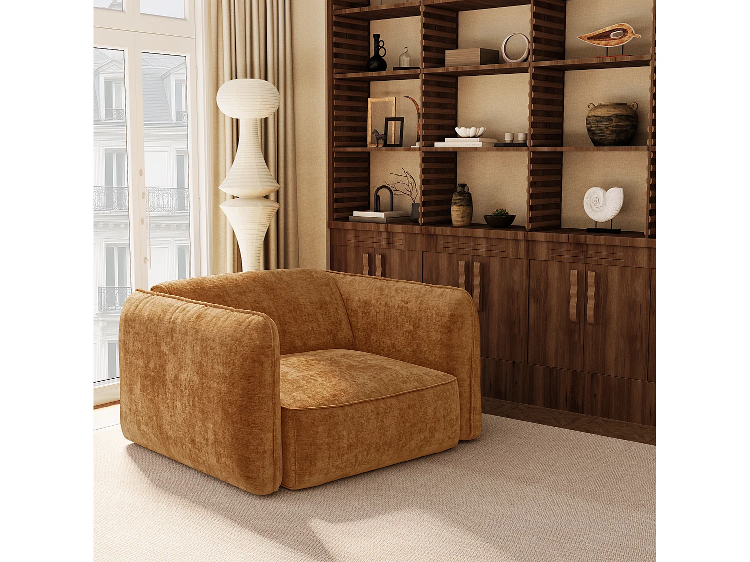 Fauteuil LOMI en Velours gaufré Caramel