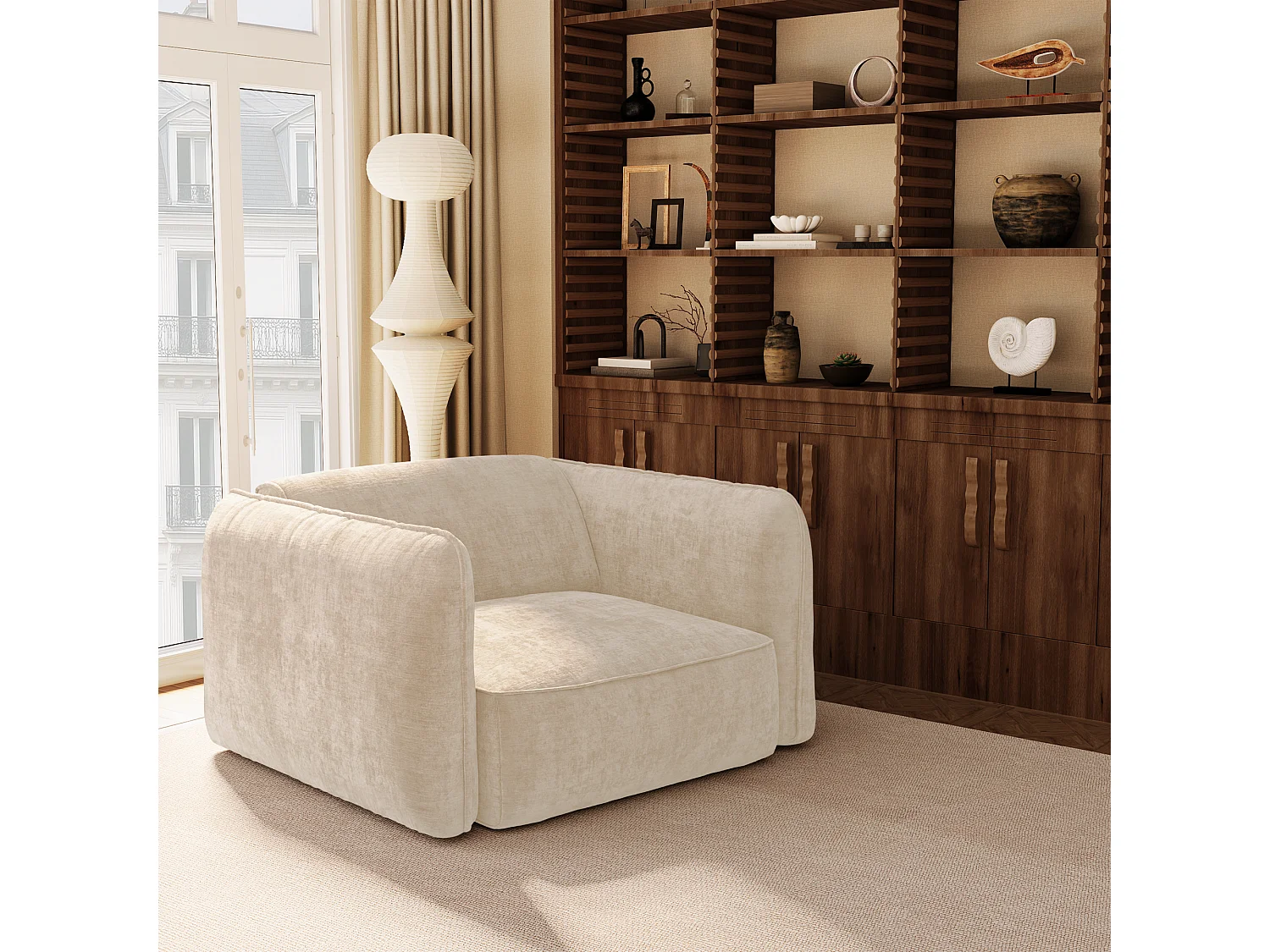 Fauteuil LOMI en Velours gaufré Crème