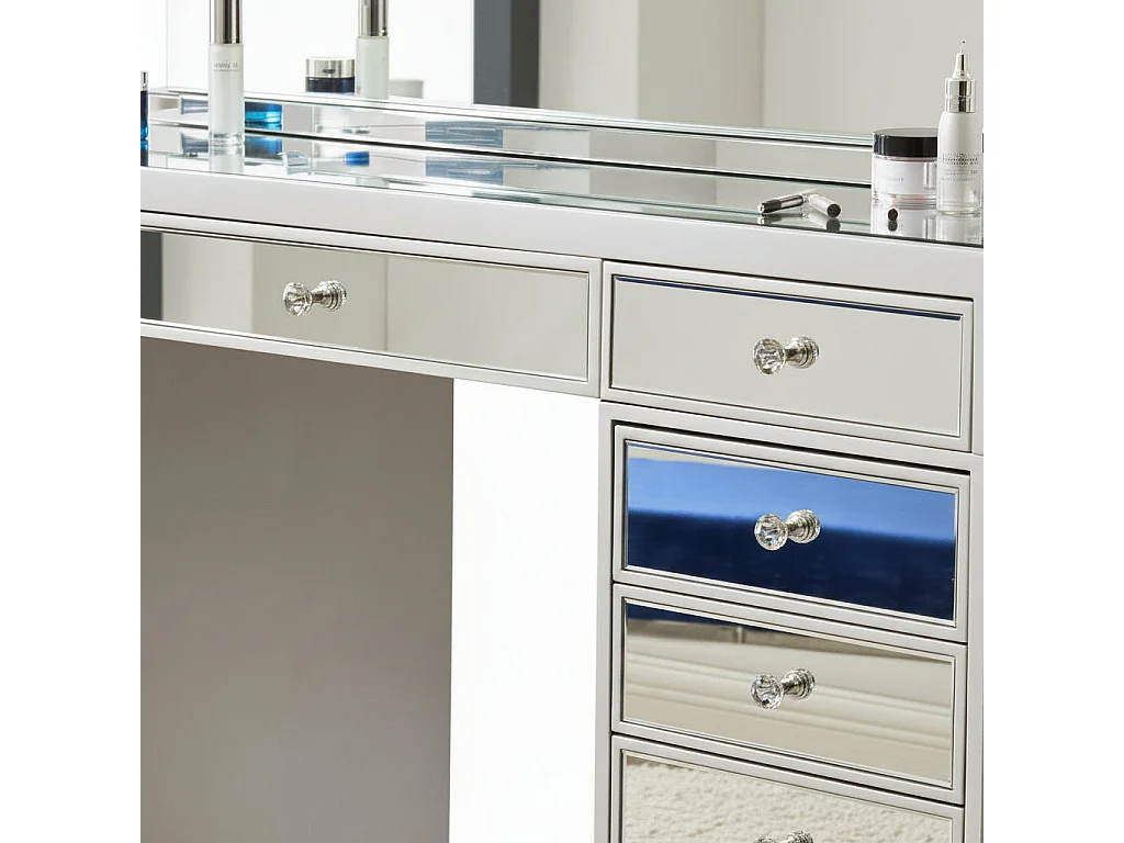 Coiffeuse miroir avec LED et tiroirs - finition miroir 130 cm