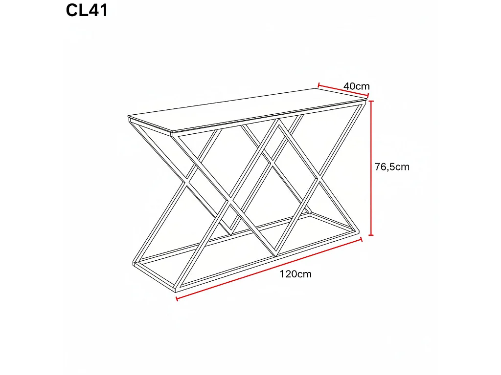 Console métal chrome base triangulaire plateau effet marbre 120 cm TRIANGLE