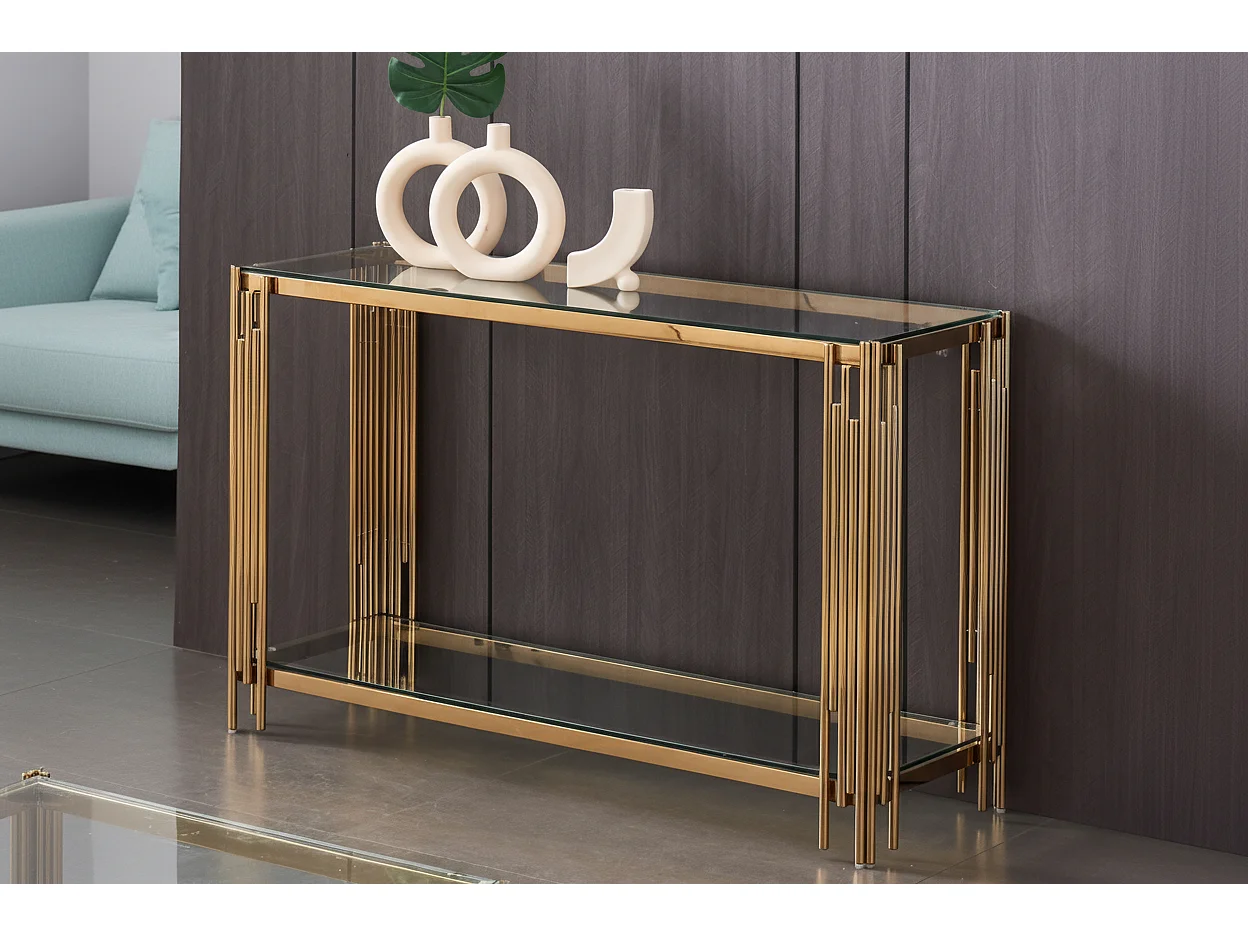 Console gold verre trempé transparent 120x40x78 cm FLUTE