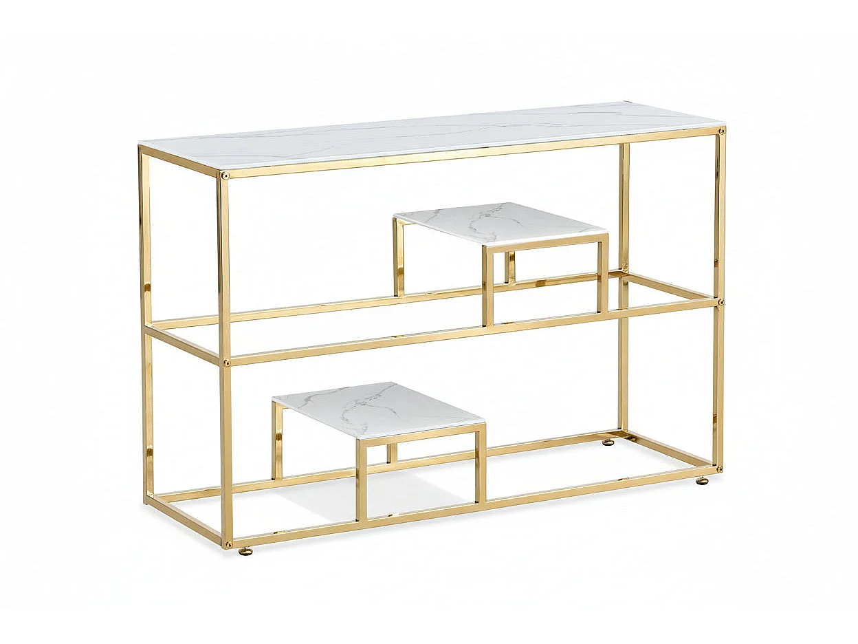 Console métal finition dorée plateau effet marbre blanc ROMY