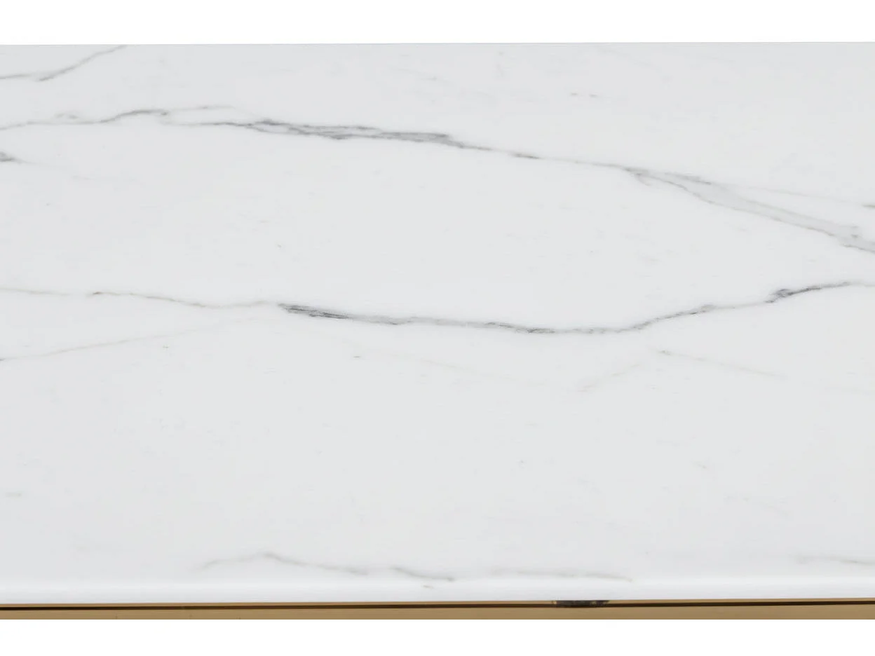 Console métal finition dorée plateau effet marbre blanc ROMY