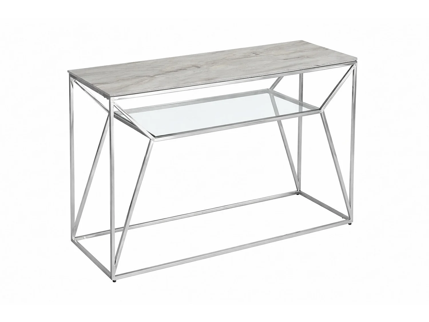 Console métal chrome plateau verre effet marbré blanc 120x40x78 cm CHERYL