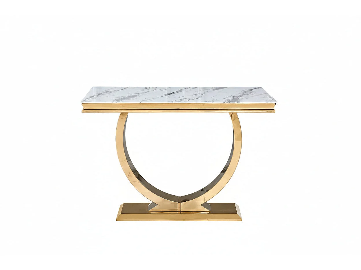 Console métal gold plateau effet marbre blanc 120x40x78 cm OMEGA