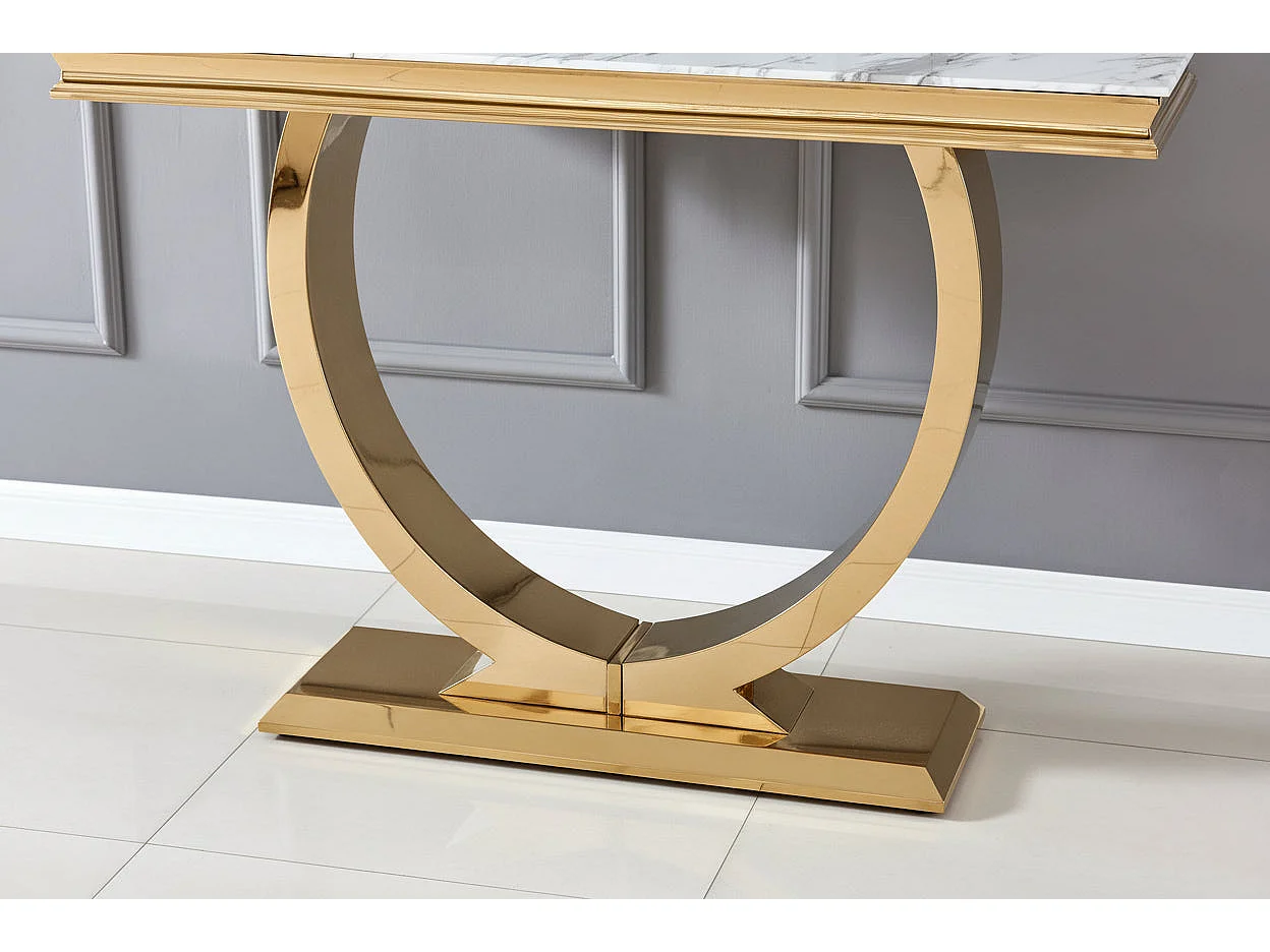 Console métal gold plateau effet marbre blanc 120x40x78 cm OMEGA