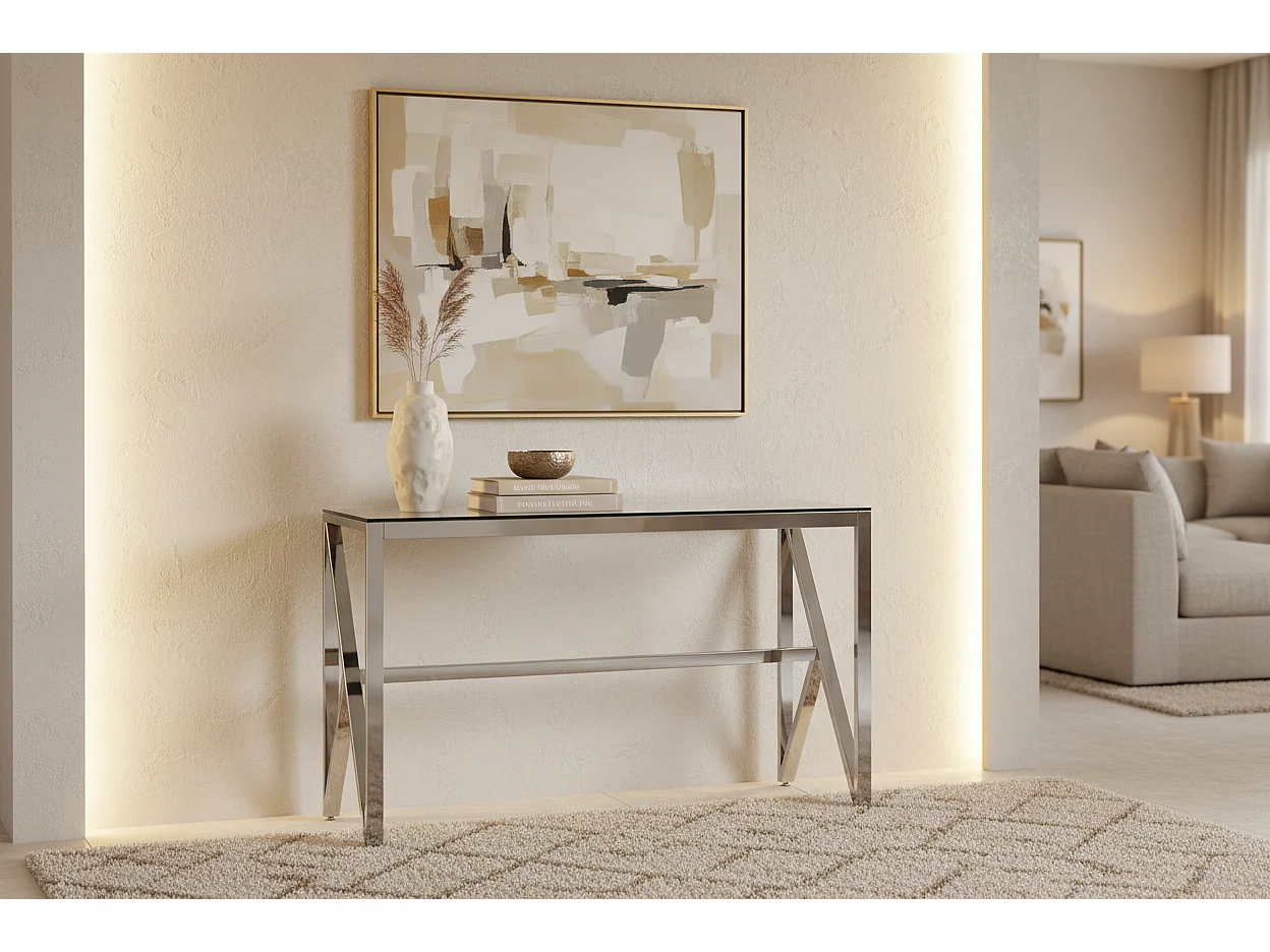 Console métal chrome verre transparent 120x40x78 cm MAJESTIQUE