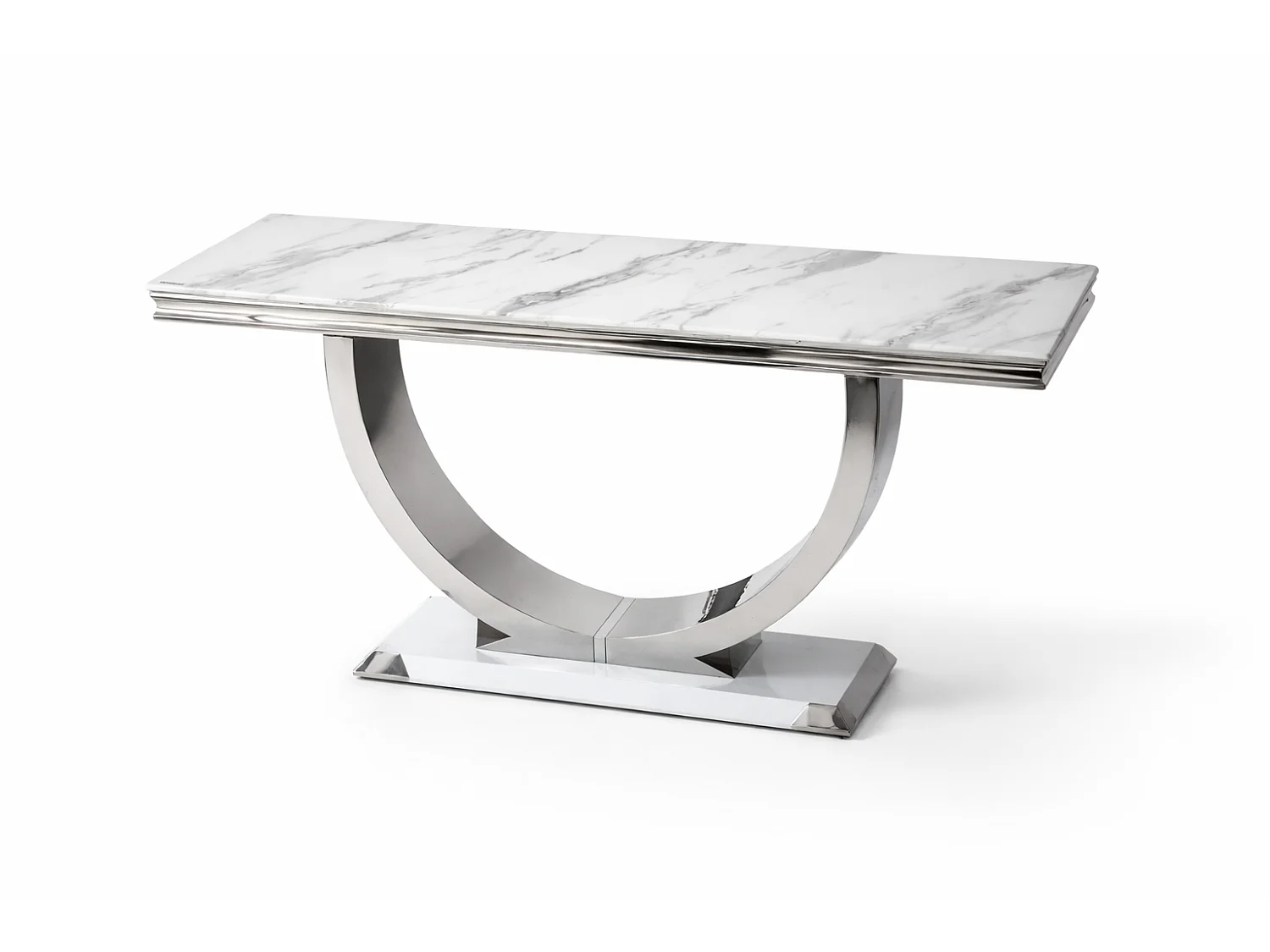 Console en métal chromé plateau effet marbre 120 cm OMEGA