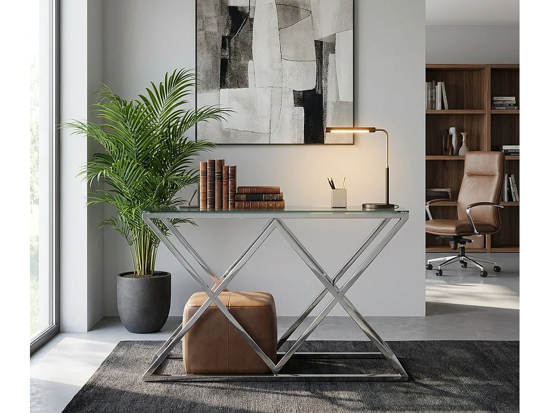 Console chrome plateau transparent 120x40 cm TRIANGLE