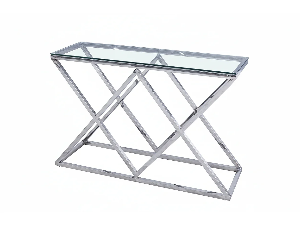 Console chrome plateau transparent 120x40 cm TRIANGLE